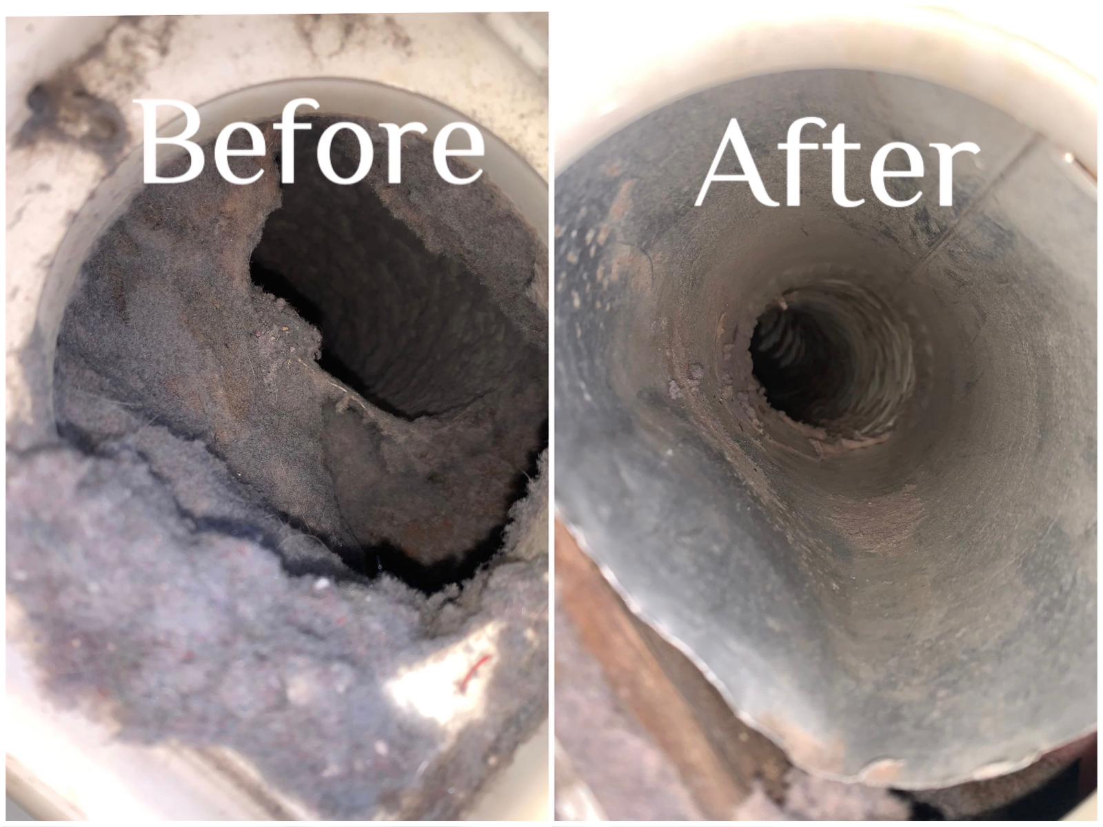 Dryer vent before and after cleaning
