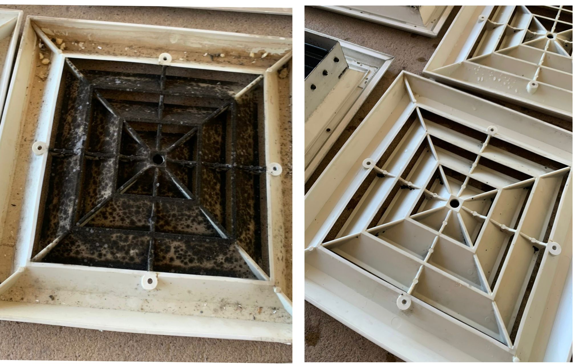 Vent covers before and after cleaning